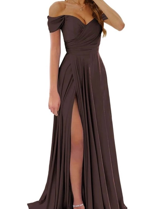 Dresses & Skirts - Elegant Off-Shoulder Chocolate Brown Evening Gown